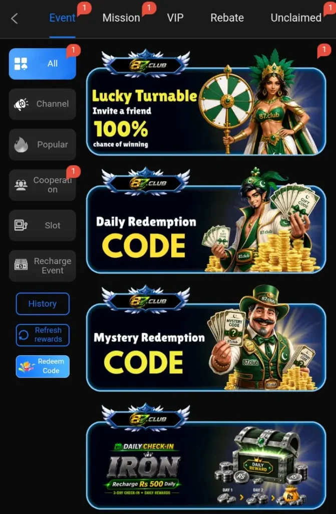 87CLUB Game Bonuses