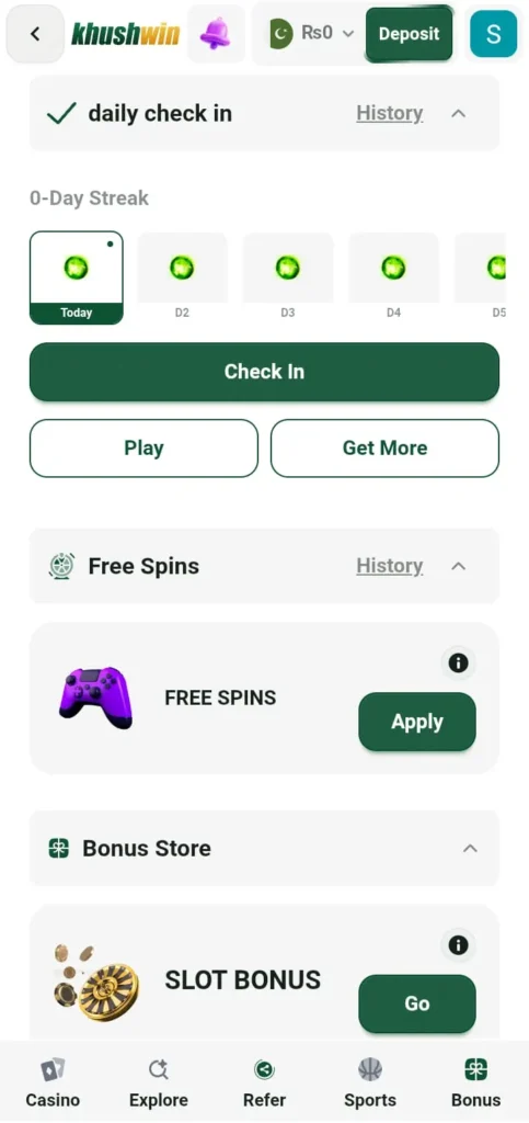 KHUSHWIN Game Bonuses